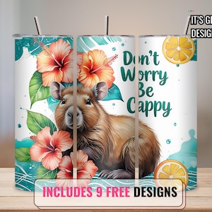 Cute Capybara Tumbler Wrap, Be Happy 20 Oz Sublimation Tumbler Png, Don&#39;t Worry Be Cappy Positivity Tumbler Wrap Digital Design