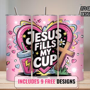 Tumbler sottile da 20 once con versetto della Bibbia cristiana, design a sublimazione, download digitale, Gesù riempie la mia tazza
