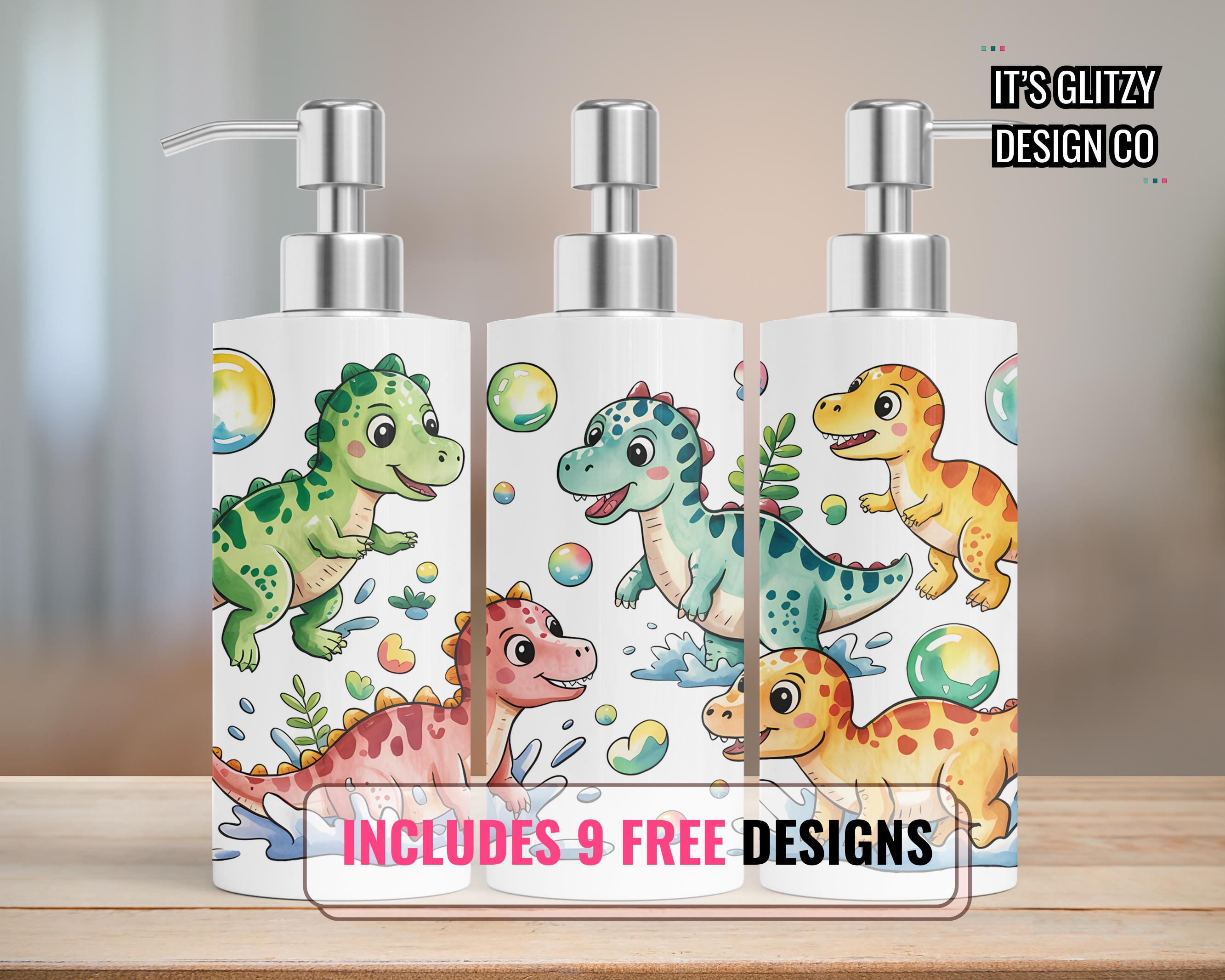 Kids Soap Dispenser Sublimation Wrap Hand Soap Dispenser Kids Bathroom Download Dino soap dispenser designs png Dinosaur bathroom decor