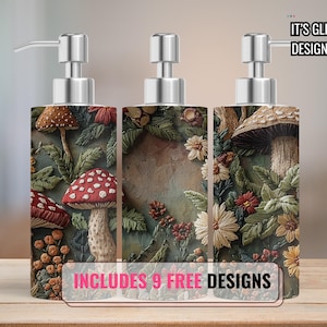 Dispensador de sabonete bordado de cogumelo Envoltório de sublimação Designs de dispensador de sabonete Design de sublimação de dispensador de sabonete Baixar sabão png