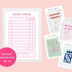 Blank Guest Check List, Restaurant Guest Check Receipts, Empty Guest Check Printable, SVG VECTOR Template for Shirts, Wall Print in 7 colors