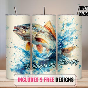 La pêche est ma thérapie 20 oz d'emballage de verre mince de pêche d'emballage de verre de 20 oz pour les femmes, conception de sublimation, téléchargement numérique, pêcheur drôle