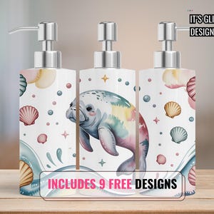 Manatee Soap Dispenser Sublimation Wrap Sublimation Soap Dispenser Designs Soap Dispenser Sublimation Design Tropical soap dispenser png