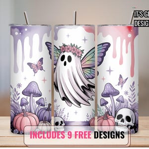 Halloween niedliche gruselige Geist-Katze Tumbler Wrap, lustige Herbst 20 Unzen Tumbler Sublimation Design, niedlicher Cottagecore Geist Digitaler Download Becher