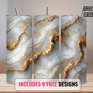 White and gold marble tumbler wrap, seamless tumbler wrap, Gold Marble Tumbler Wrap, 20 oz Sublimation Design, Digital Download