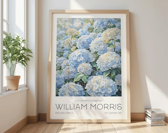 William Morris Hydrangea Art Print, Vintage Botanical Wall Decor (Digital Download)