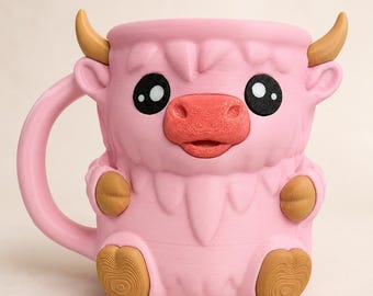 Pink Highland Cow Ice Cream Pint Holder 3D Printed Cozy with Spoon Slots