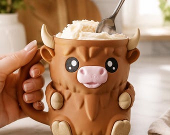 Highland Cow Ice Cream Pint Holder with Spoon Slots  3D Printed Cozy