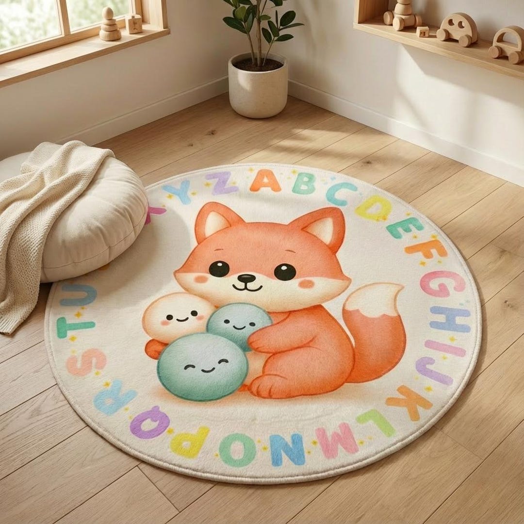 Round Alphabet Montessori Rug (120 Cm) – Kids Learning Play Mat ...