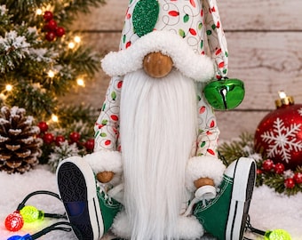 Christmas Gnome with Lights - Handmade Christmas Centerpiece - Holiday decor
