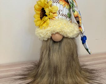 Summer Sunflower Gnome | Handmade Sunflower Decor | Whimsical Sunflower Gnome | Farmhouse Tiered Tray Accent | Floral Gnome Gift”
