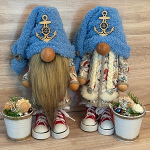 Nautical Gnomes with Seashell Bucket - Coastal Beach Decor - Handmade Summer Gnomes - Sea Captain Gnomes - Summer Tiered Tray Decor