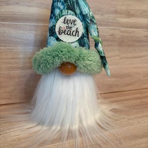 Love the Beach Gnome | Nautical Coastal Gnome Decor | Handmade Ocean Theme Shelf Sitter | Beach House Gift | Seashell Gnome