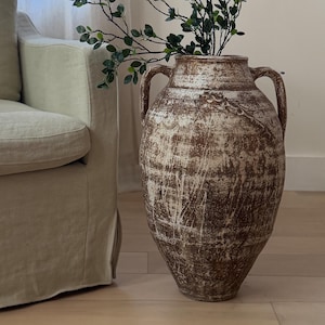 Large Vintage Turkish Vase, Mediterranean Clay Pottery Amphora Vessel, Rustic Antique Vessel, Terracotta floor Vessel