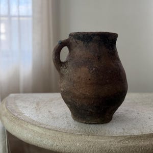 Antique Uraltu Pottery Vessel 1800s Anatolian Clay Pot Small Rustic Terracotta Pot Primitive Turkish Decor Handmade Aged Patina Vase