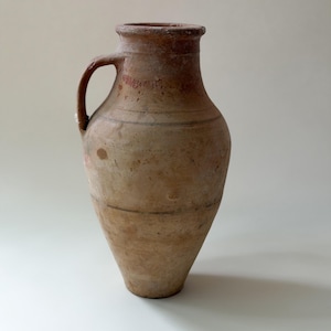 Antique Avanos Vase | Tall Slender Terracotta Amphora Vessel with Handle | Worn Vintage Patina Pottery | European Rustic Decor
