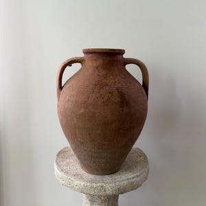 Antique Double-Handled Terracotta Vessel | Sculptural Earthy Pot with Natural Patina | Rustic Mediterranean Ceramic Urn