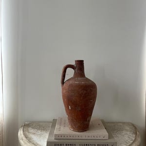 Large Vintage Anatolian Clay Water Jug | Handled Turkish Terracotta Vessel with Patina | Rustic Wabi Sabi Pot | Mediterranean Aged Pottery
