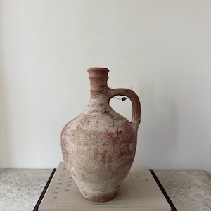 Antique Anatolian Clay Water Jug | Handled Turkish Terracotta Vessel with Patina | Rustic Wabi Sabi Pot | Small Vintage Turkish Vase