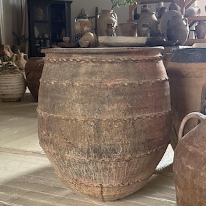 Extra Large Planter Pot | Large Mediterranean Terracotta Floor Vessel | Olive Jar with Patina |  European Decor | Statement Pottery
