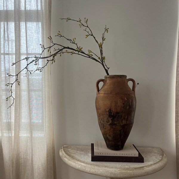 Large Antique Turkish Terracotta Vessel with Handles | Heavy Patina Primitive Pot | Aged Mediterranean Earthenware | Wabi Sabi Decor