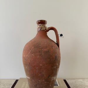 Brocca d'acqua turca vintage / Vaso in argilla artigianale / Ceramica vintage con manico singolo / Decorazione rustica per la casa /