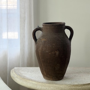 Vintage Turkish Konya Pot | Rare All Brown Anatolian Ceramic Vessel | Earth Tone Pottery | Brown Vintage Vase