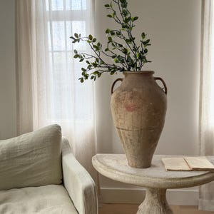 XL Vintage Turkish Double Handled Vase • Earthy Organic Beige Pottery • Large Turkish Ceramic Urn • Mediterranean Decor •