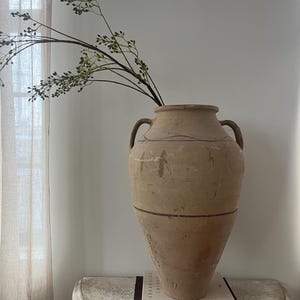 XL Vintage Turkish Double Handled Vase • Earthy Organic Beige Pottery • Large Ceramic Floor Vase • Mediterranean Decor •