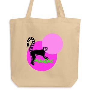 Maniac Lemur Tote Bag – Graffiti Style Eco Canvas Tote, Wild Animal Lover Gift, Reusable Bag with Attitude, Funny Urban Street Art