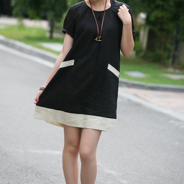 black linen short sleeve sundress(more colour and size choice)