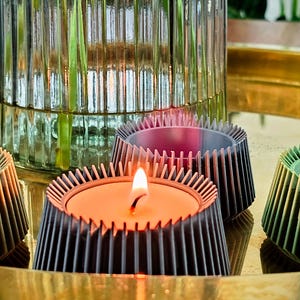 Modern 3D Printed Tealight Holder - Ribbed Design Candle Holder - Minimalist Home Decoration - Contemporary Table Centerpiece