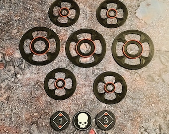 Set of Objective markers and token effect markers for Kill Team.