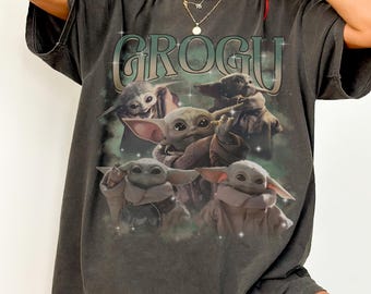 Retro Disney Star Wars Grogu Shirt, Disney Baby Yoda T-Shirt, Bootleg Style Sci-Fi Grafik T-Shirt, mandalorianisches Geschenk Shirt für Fans