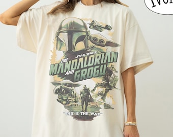 Vintage Star Wars T-Shirt, Mandalorian & Baby Yoda Shirt, Sci-Fi Grafik T-Shirt, Retro Star Wars Grogu Shirt, Star Wars Fan T-Shirt
