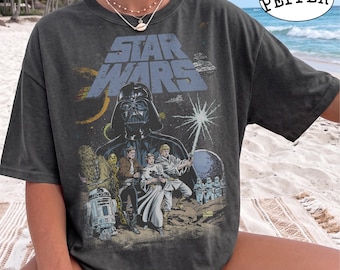 Retro Star Wars Shirt, Möge die Macht mit dir sein T-Shirt, Vintage Style Sci-Fi Grafik T-Shirt, Star Wars Fan Geschenk