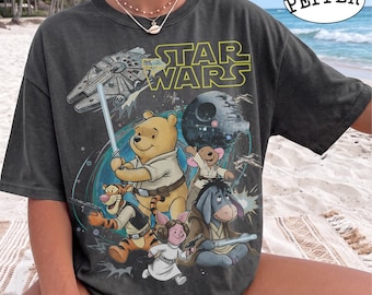 Retro Disney Star Wars Shirt, Winnie the Pooh T-Shirt, Vintage Style Sci-Fi Grafik T-Shirt, Star Wars Geschenk Shirt für Fans