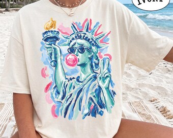 4. Juli Preppy Freiheitsstatue Blowing Bubble Gum Shirt, 250 Jahre Amerika Jubiläum Tshirts