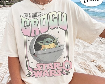 Retro Disney Star Wars Grogu Shirt, Disney Baby Yoda T-Shirt, Vintage Style Sci-Fi Grafik T-Shirt, mandalorianisches Geschenk Shirt für Fans
