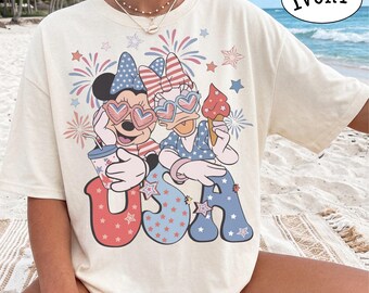 4. Juli Retro Disney Shirt, 250 Jahre Amerika Jubiläum Tshirts, Vintage Minnie und Daisy Tee
