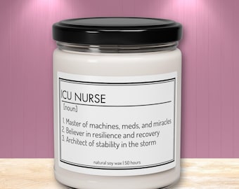 Vela de enfermera de UCI, regalo de cumpleaños para enfermera de cuidados intensivos, regalo para RN LPN, agradecimiento por la graduación de enfermera de cuidados críticos, semana de agradecimiento a la enfermera