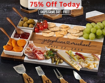 Personalized Charcuterie Board, Wedding Couple Gift, Custom Marble Wood Cheese Board, Bridal Shower Engagement Anniversary Gift for Her