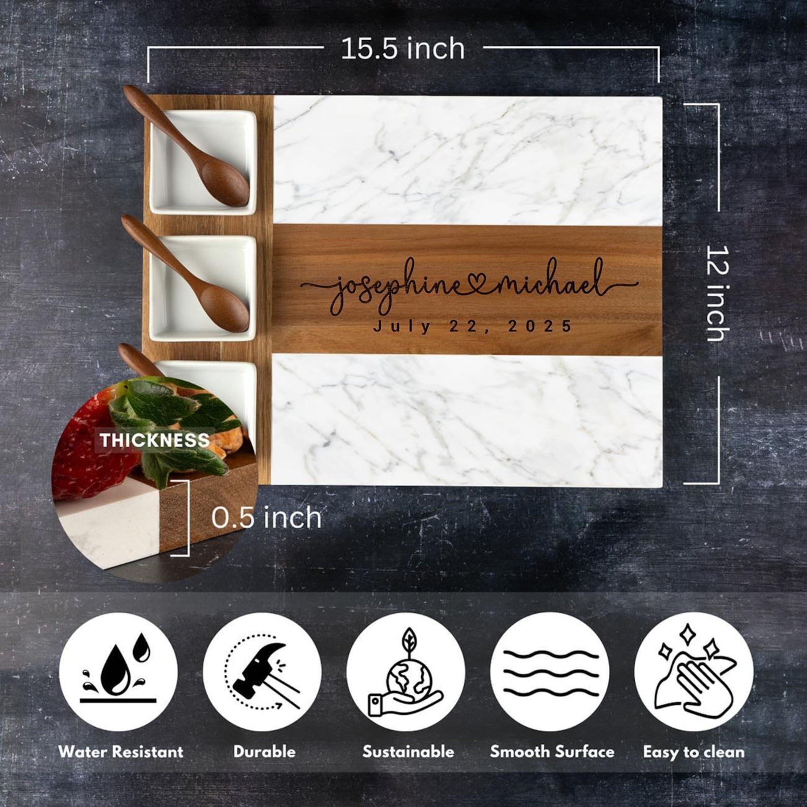 Personalized Charcuterie Board, Wedding Couple Gift, Custom Marble Wood Cheese Board, Bridal Shower Engagement Anniversary Gift for Her
