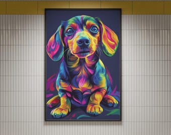 Arte pop colorido de Dachshund: arte mural de perro vibrante, impresión digital para amantes de las mascotas