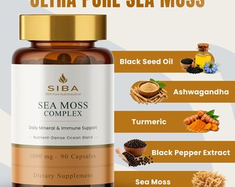 SIBA Sea Moss Capsules with Black Seed Oil, Ashwagandha & Turmeric - 90 Count