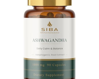 Siba Ashwagandha Ultra Pure 1000 mg – Stress Relief, Mood & Sleep Support – 90 Vegan Capsules