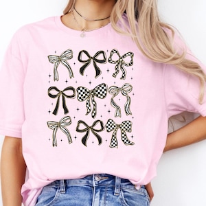 Cute Coquette Bow T shirt Trendy Aesthetic Bow Graphic Tee Black and White Coquette Bow Shirt Checkered Bow Tee Gift Stylish Coquette Tee