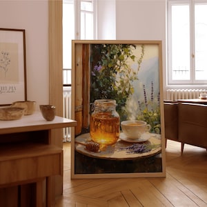 Arte murale impressionista con tè e miele – Stampa di pittura a olio vintage – Poster con o senza cornice – Arredamento senza tempo per la casa e l'ufficio