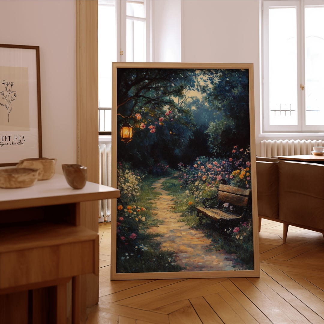 Impressionist Garden Path Wall Art – Vintage Oil Painting Print ...