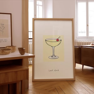 Impresión con ilustración de cóctel Last Word: elegante arte de pared para bar; póster enmarcado o sin marco; regalo para entusiastas de los cócteles